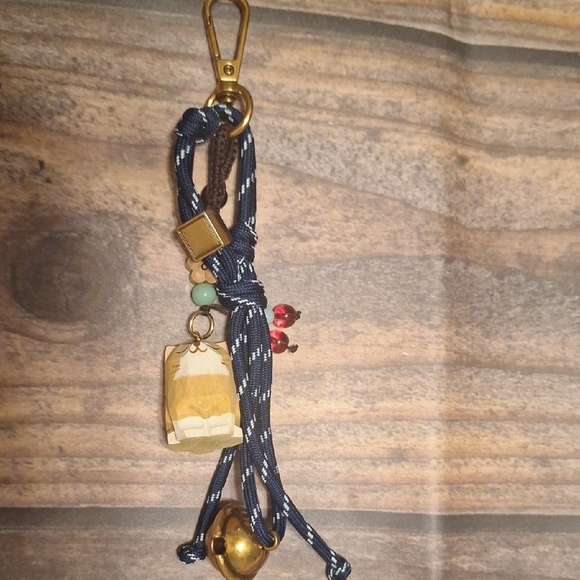 Adorable Cat Bag Charm Keychain with Blue Paracord Cord Tassel - Picture 2 of 6